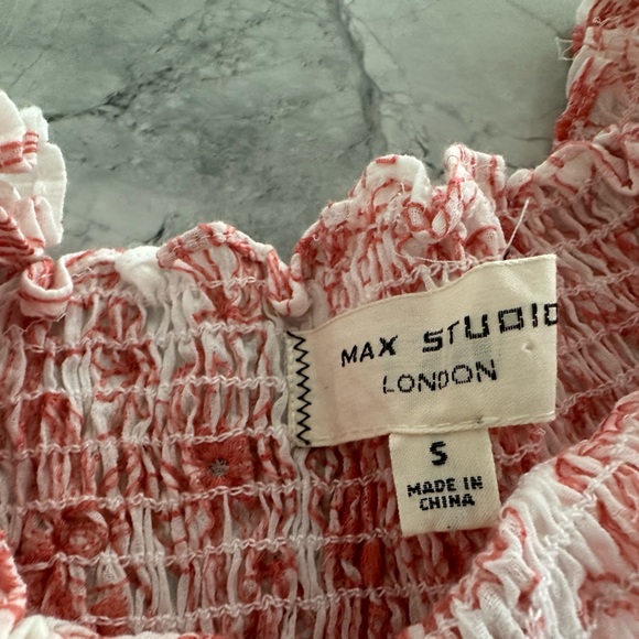 NWOT MAX STUDIO London embroidered off shoulder smocked blouse 100% cotton Sz S - Picture 4 of 5